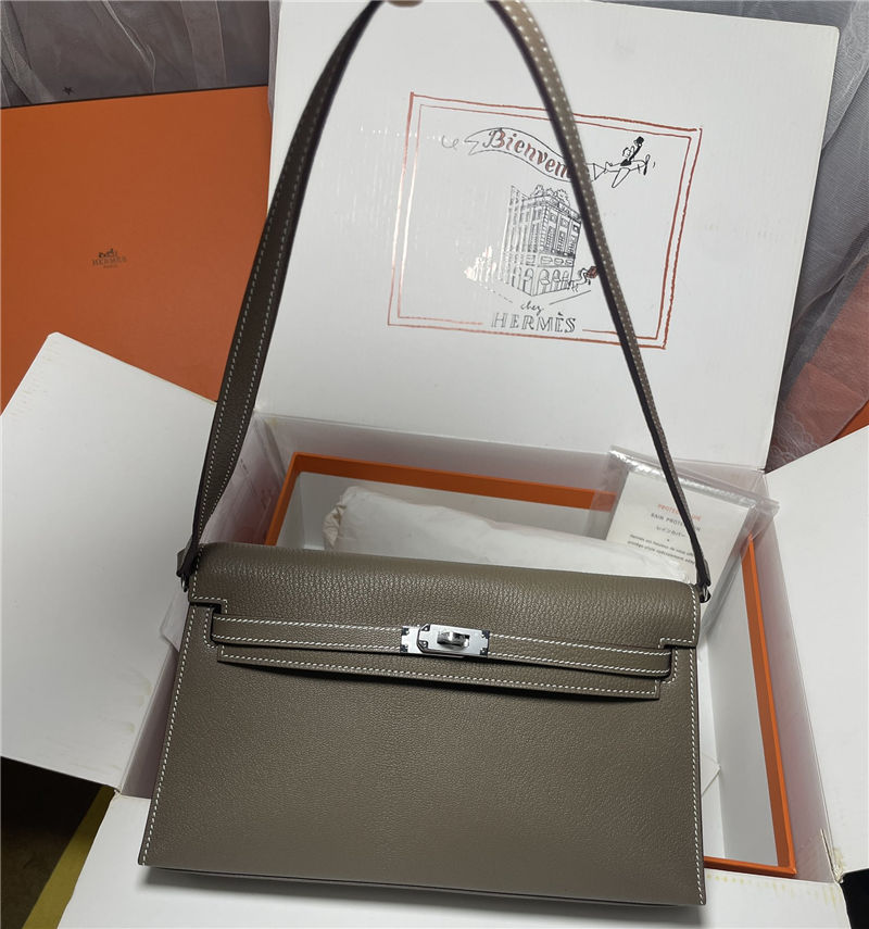 Hermes Kelly Elan 27cm Goatskin Etoupe Silver-Metal WAX High