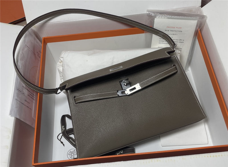 Hermes Kelly Elan 27cm Goatskin Etoupe Silver-Metal WAX High