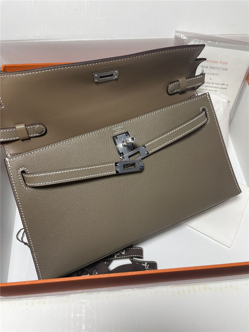 Hermes Kelly Elan 27cm Goatskin Etoupe Silver-Metal WAX High