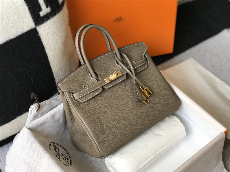 Hermes Birkin 25/30/35cm Bag Calfskin Silver/Gold Metal In Etoupe High