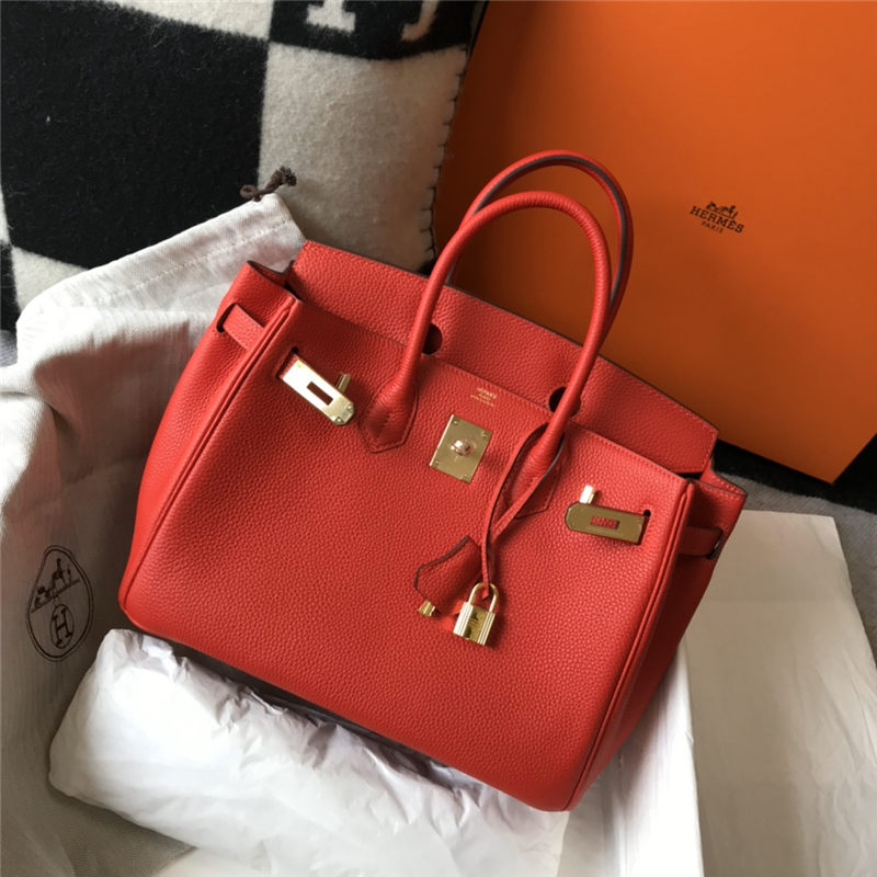 Hermes Birkin 25/30/35cm Bag Calfskin Silver/Gold Metal In Red High