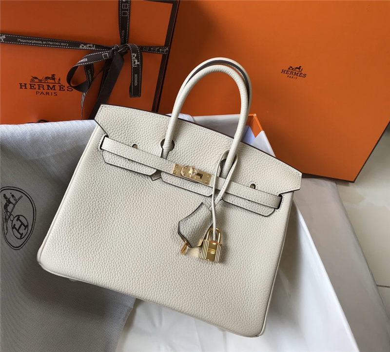 Hermes Birkin 25/30/35cm Bag Calfskin Silver/Gold Metal In Craie High