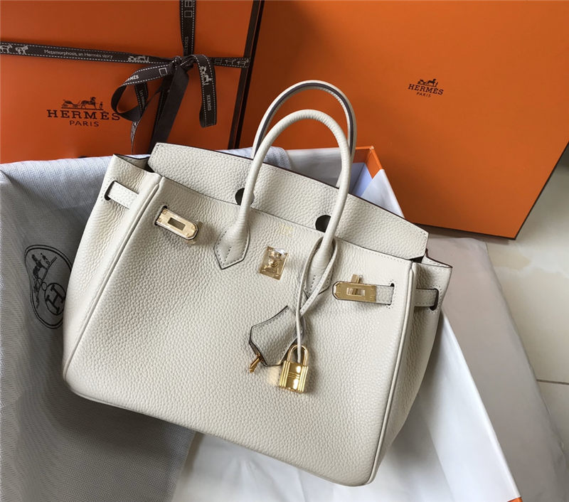 Hermes Birkin 25/30/35cm Bag Calfskin Silver/Gold Metal In Craie High