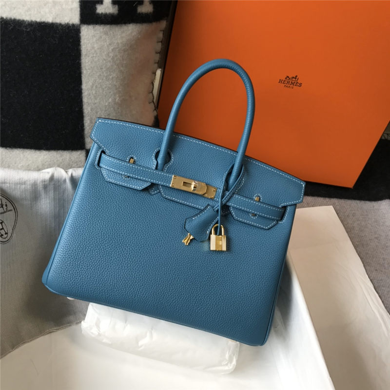 Hermes Birkin 25/30/35cm Bag Calfskin Silver/Gold Metal In Blue High