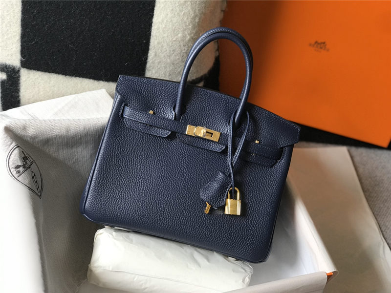 Hermes Birkin 25/30/35cm Bag Calfskin Silver/Gold Metal In Navy High