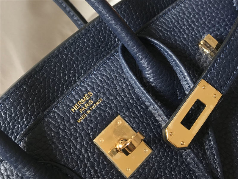 Hermes Birkin 25/30/35cm Bag Calfskin Silver/Gold Metal In Navy High