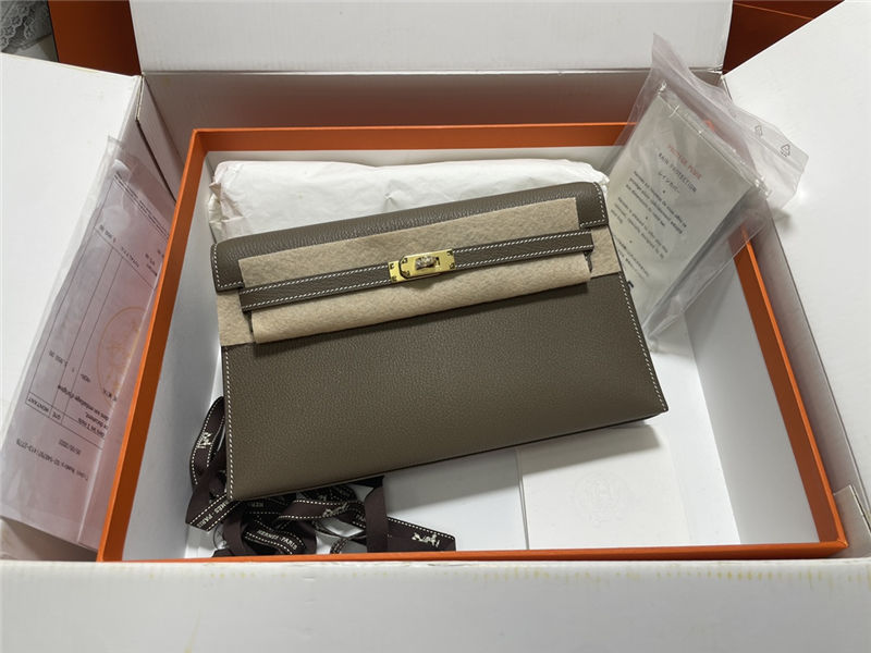 Hermes Kelly Elan 27cm Goatskin Etoupe Gold-Metal WAX High