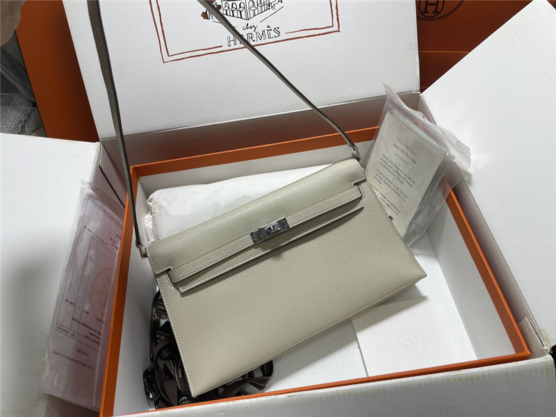 Hermes Kelly Elan 27cm Goatskin Craie Silver-Metal WAX High