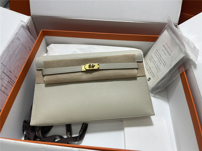 Hermes Kelly Elan 27cm Goatskin Craie Gold-Metal WAX High