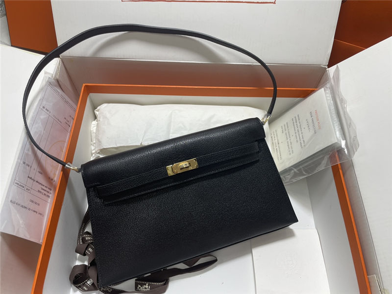 Hermes Kelly Elan 27cm Goatskin Black Gold-Metal WAX High