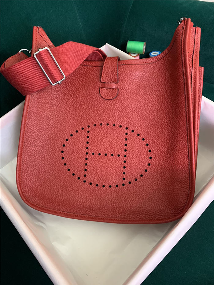 Hermes Evelyne III PM Bag Clemence Leather In Red High