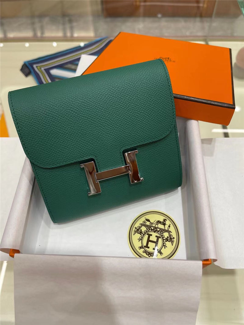 Hermes Constance Compact Wallet Epsom Leather Green High