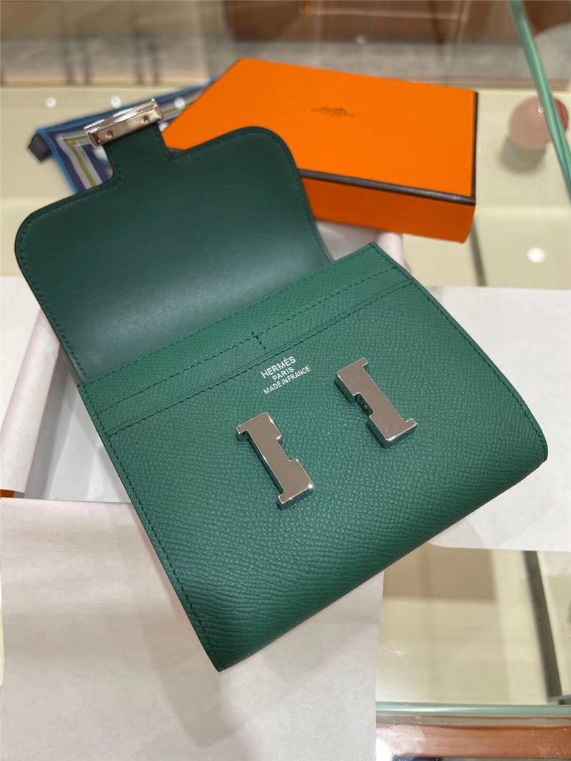 Hermes Constance Compact Wallet Epsom Leather Green High