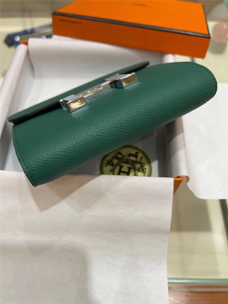 Hermes Constance Compact Wallet Epsom Leather Green High