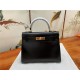 Hermes Kelly 25/28cm Sellier Bag Box Leather In Black WAX High