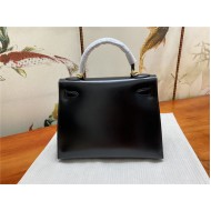 Hermes Kelly 25/28cm Sellier Bag Box Leather In Black WAX High