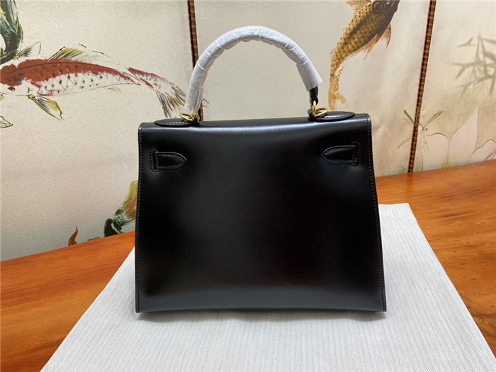 Hermes Kelly 25/28cm Sellier Bag Box Leather In Black WAX High