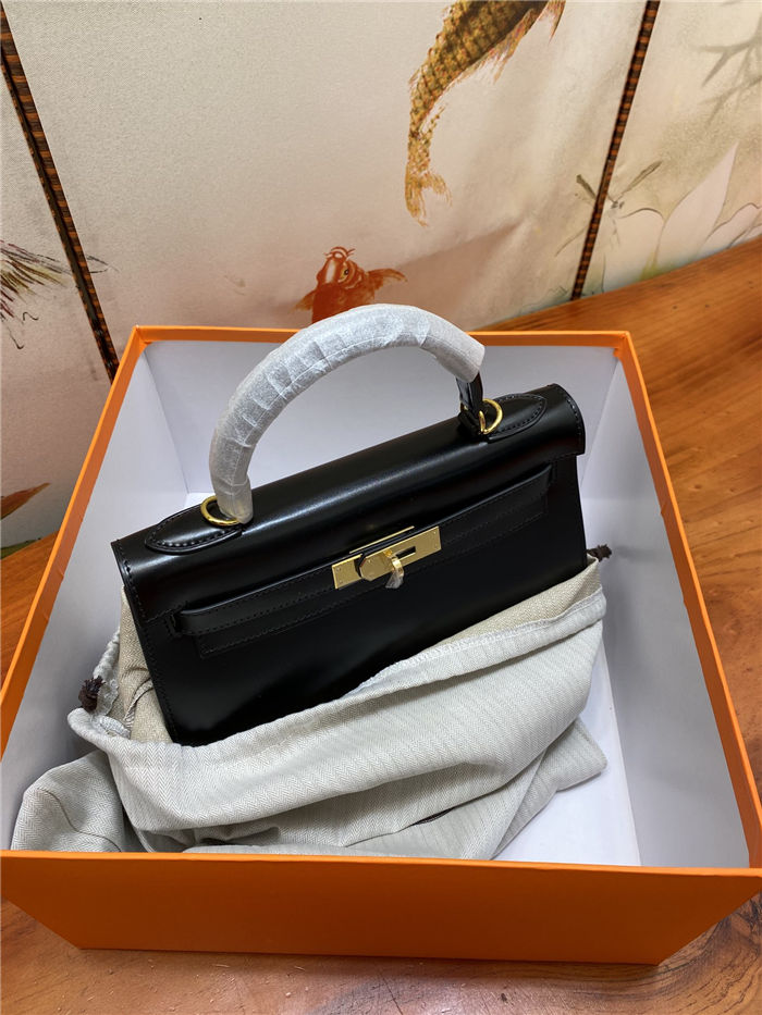 Hermes Kelly 25/28cm Sellier Bag Box Leather In Black WAX High