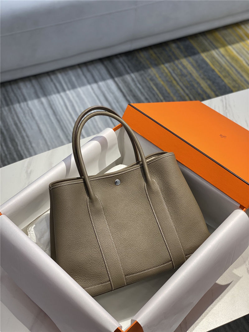 Hermes Garden Party 30/36 Bag Togo Calfskin In Gri Elephant High