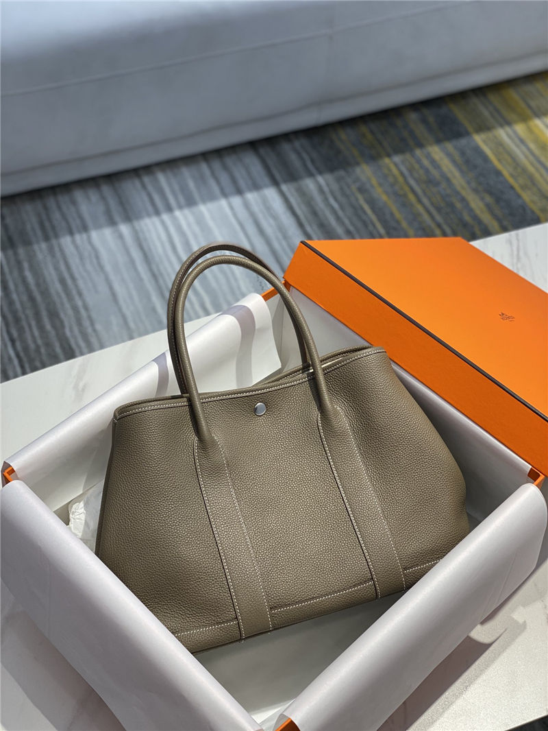 Hermes Garden Party 30/36 Bag Togo Calfskin In Gri Elephant High