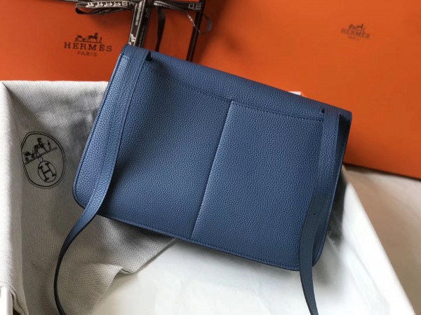 Hermes Halzan 31cm Bag Clemence Leather WAX In Blue Agate High