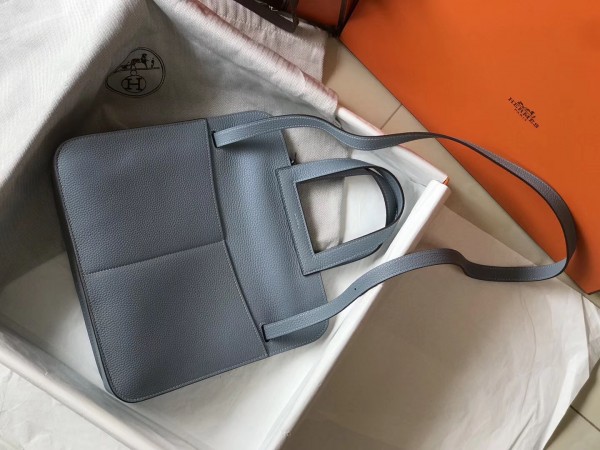 Hermes Halzan 31cm Bag Clemence Leather WAX In Blue LWAX In High