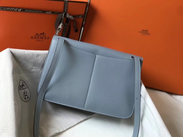 Hermes Halzan 31cm Bag Clemence Leather WAX In Blue LWAX In High