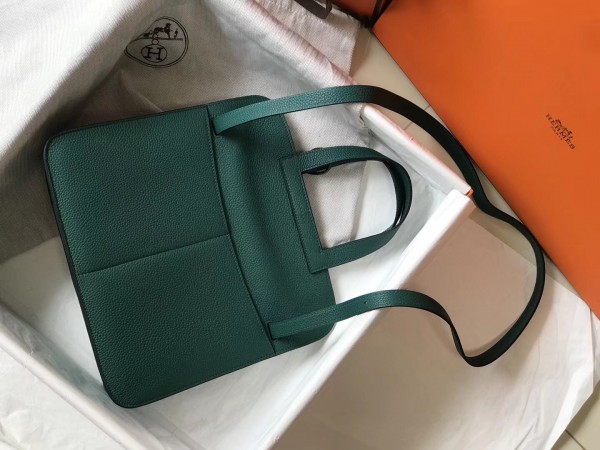 Hermes Halzan 31cm Bag Clemence Leather WAX In Malachite High