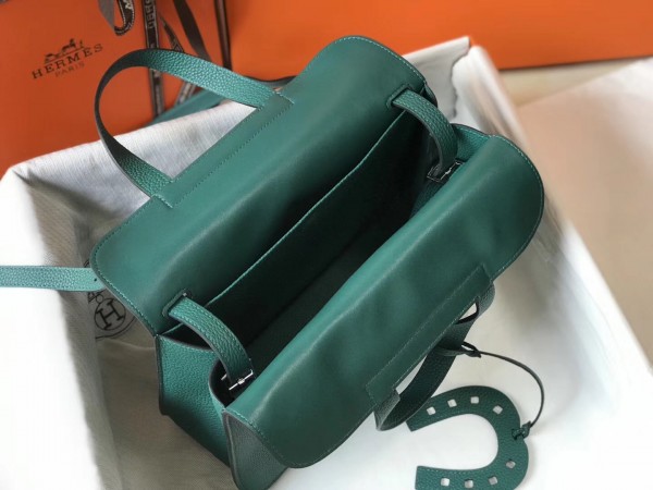 Hermes Halzan 31cm Bag Clemence Leather WAX In Malachite High