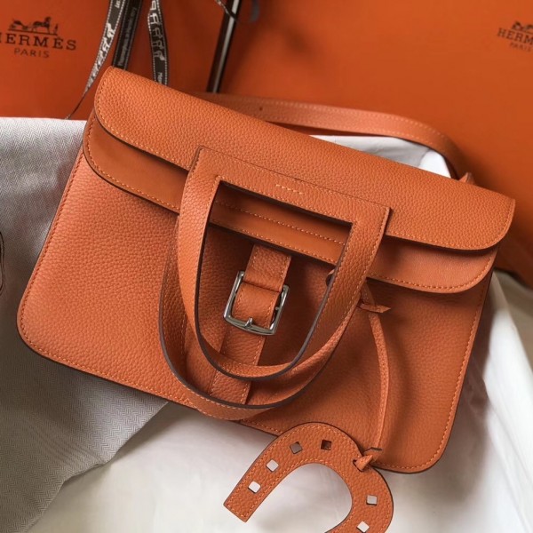 Hermes Halzan 31cm Bag Clemence Leather WAX In Orange High