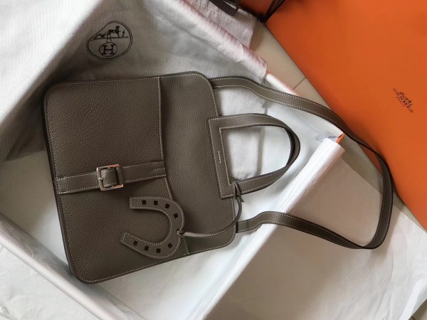 Hermes Halzan 31cm Bag Clemence Leather WAX In Etoupe High