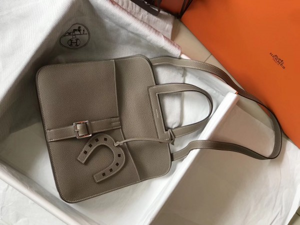 Hermes Halzan 31cm Bag Clemence Leather WAX In Grey High