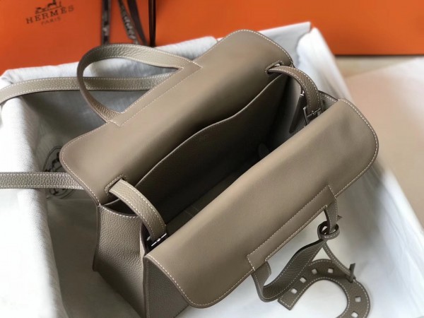 Hermes Halzan 31cm Bag Clemence Leather WAX In Grey High