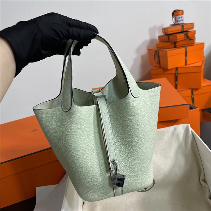 Hermes Picotin Lock 18/22 Bag Togo Leather In Vert Fizz-Silver WAX High