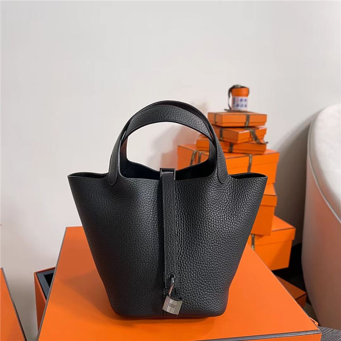 Hermes Picotin Lock 18/22 Bag Togo Leather In Black-Black WAX High