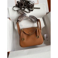 Hermes Lindy Mini Bag Clemence Leather In Tan WAX High