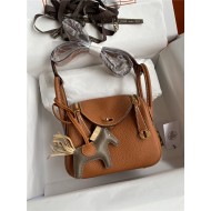 Hermes Lindy Mini Bag Clemence Leather In Tan WAX High