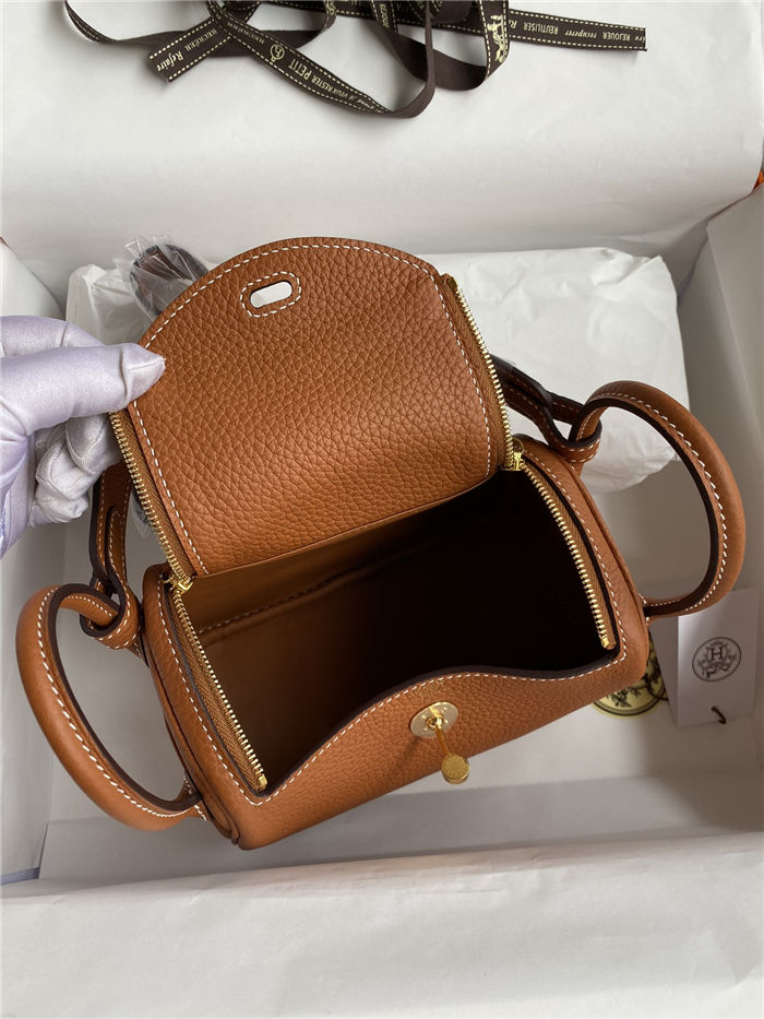 Hermes Lindy Mini Bag Clemence Leather In Tan WAX High