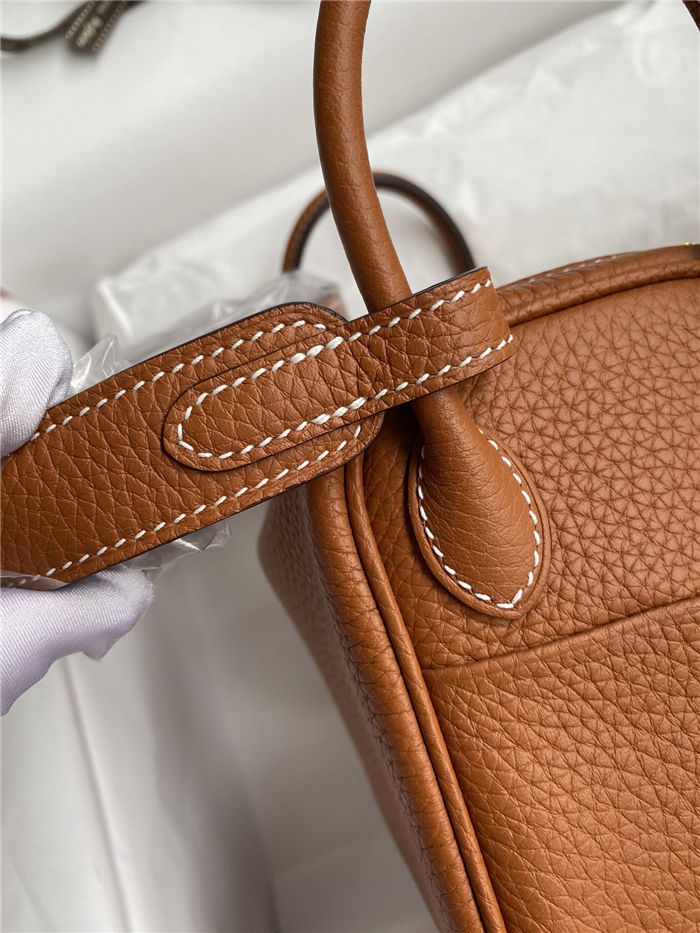 Hermes Lindy Mini Bag Clemence Leather In Tan WAX High