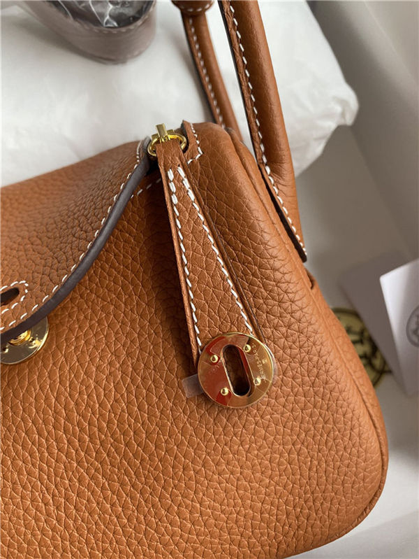 Hermes Lindy Mini Bag Clemence Leather In Tan WAX High