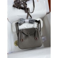 Hermes Lindy Mini Bag Clemence Leather In Dk-Grey WAX High