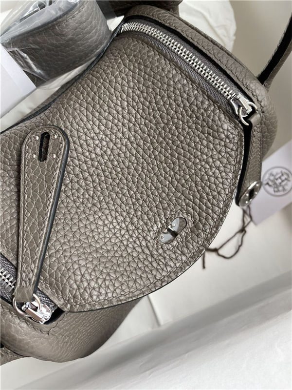 Hermes Lindy Mini Bag Clemence Leather In Dk-Grey WAX High