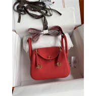 Hermes Lindy Mini Bag Clemence Leather In Red WAX High