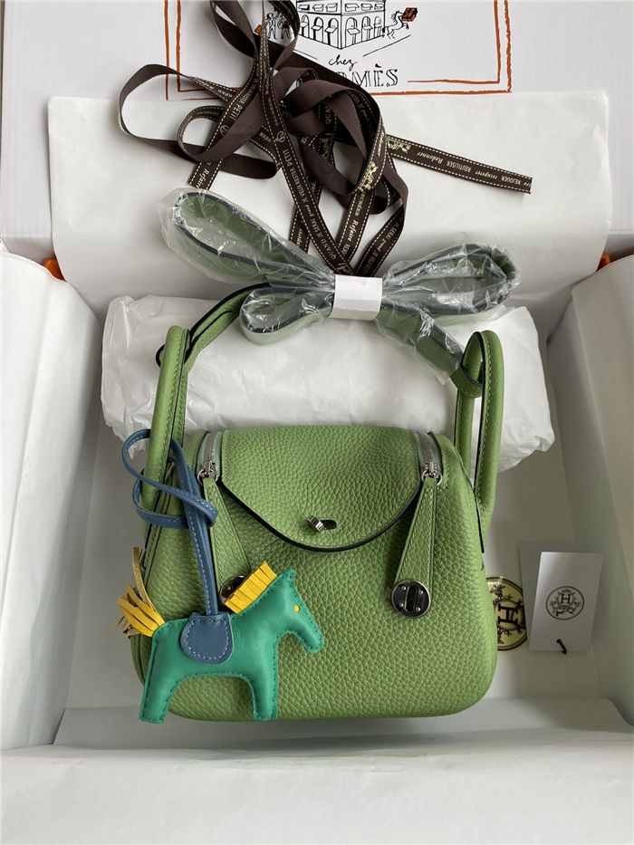 Hermes Lindy Mini Bag Clemence Leather In Lt-Green WAX High