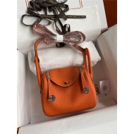 Hermes Lindy Mini Bag Clemence Leather In Orange WAX High