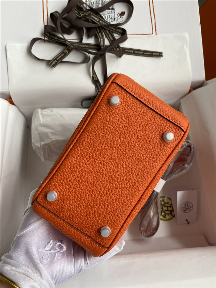 Hermes Lindy Mini Bag Clemence Leather In Orange WAX High