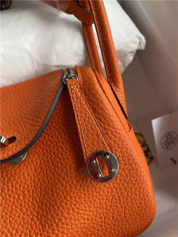 Hermes Lindy Mini Bag Clemence Leather In Orange WAX High