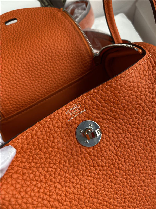 Hermes Lindy Mini Bag Clemence Leather In Orange WAX High