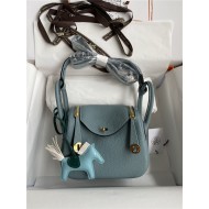 Hermes Lindy Mini Bag Clemence Leather In Grey-Blue WAX High