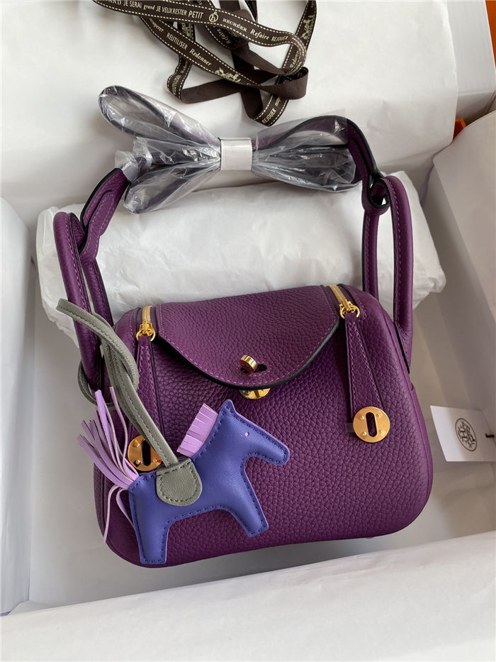 Hermes Lindy Mini Bag Clemence Leather In Purple WAX High